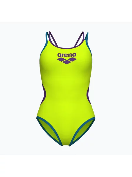 Costum de baie întreg pentru femei arena One Double Cross Back One Piece artic lime/plum/blue cosmo albastru