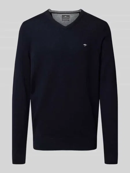 Sweter z dzianiny o kroju regular fit z mieszanki bawełny z dodatkiem kaszmiru Fynch-hatton granatowy