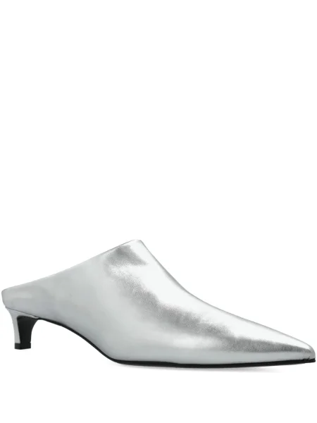 Papuci tip mules Jil Sander din piele argintiu