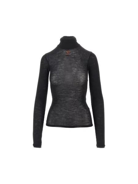 Sweter z golfem Versace wełniany do golfa czarny