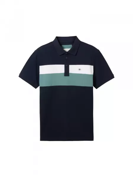 TOM TAILOR Tricou albastru noapte / verde smarald alb