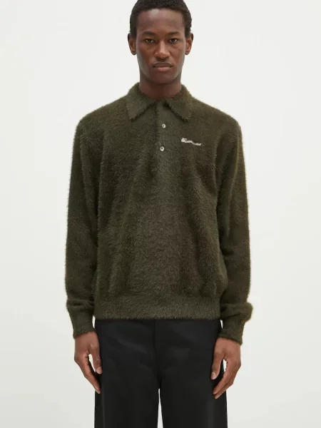 Thisisneverthat Πουλόβερ SCT-Logo Shaggy Knit Polo πράσινο