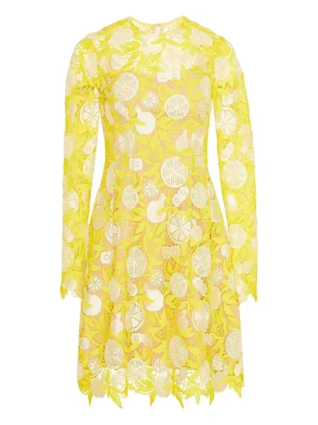 Rochie mini Lela Rose din dantelă de costum galben