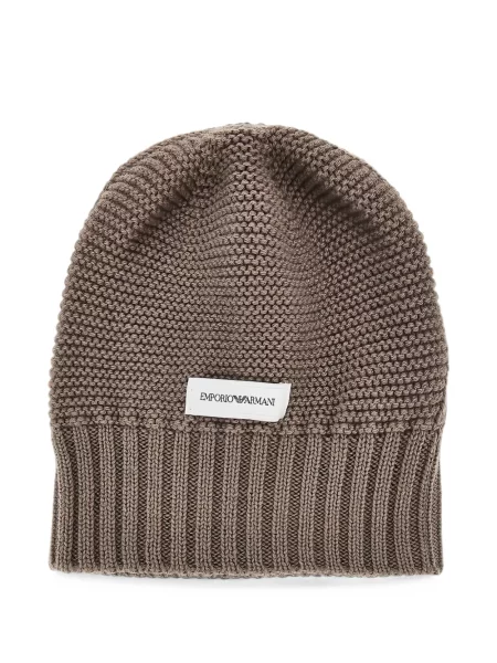 Căciulă Emporio Armani tricotate chunky cu autograf maro