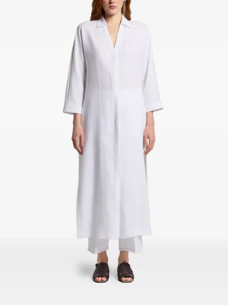 Maxi rochie tip cămașă Peserico cu decolteu în V de costum alb