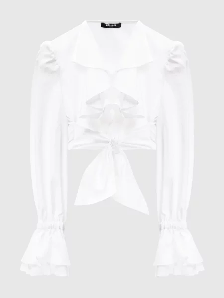 Укорочена блуза з рюшами Balmain біла