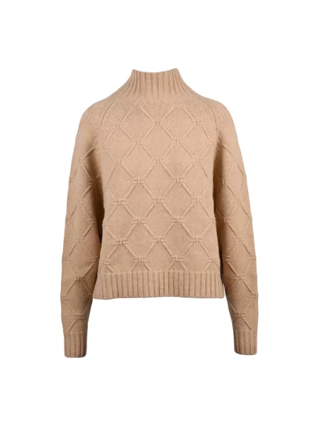 Sweter z golfem Elisabetta Franchi wełniany brązowy