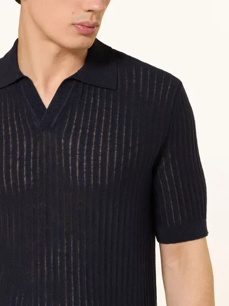 Hugo Pletené Polo Tričko Seemant Regular Fit S Lnem tmavě modrá