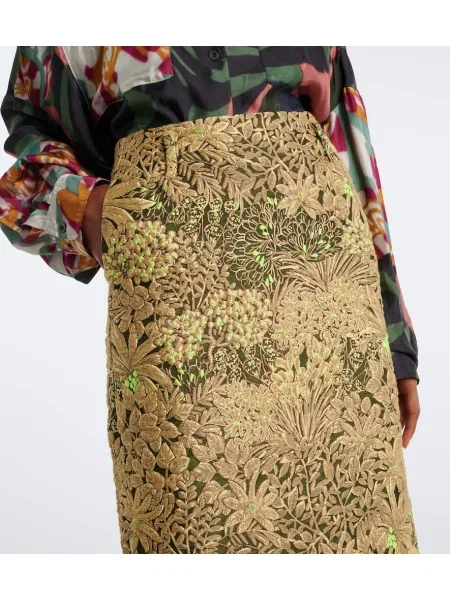 Fustă midi Dries Van Noten cu model floral din jacard bej
