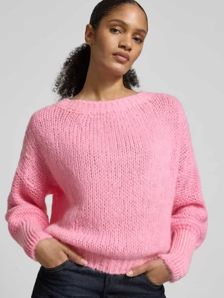 Sweter z dzianiny z prążkowanymi wykończeniami model ‘Isolde’ Lollys Laundry różowy