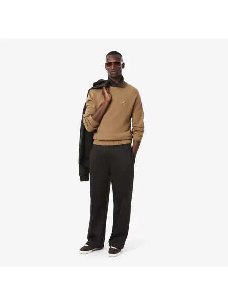Lacoste Sweter Z Okrągłym Dekoltem Z Wełny Zgrzebnej biały