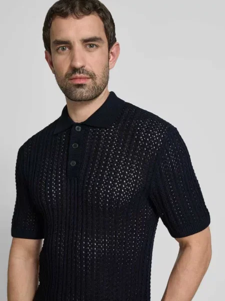 Koszulka polo z fakturowanym wzorem model ‘JOEL’ Jack & Jones Premium granatowe