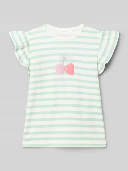 T-shirt z rękawami-motylkami i nadrukiem z motywem Blue Seven miętowa