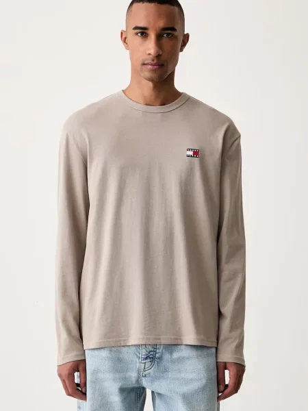 Tricou cu mânecă lungă Tommy Jeans bej