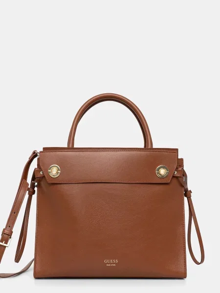 Guess geantă de piele BIANCA maro