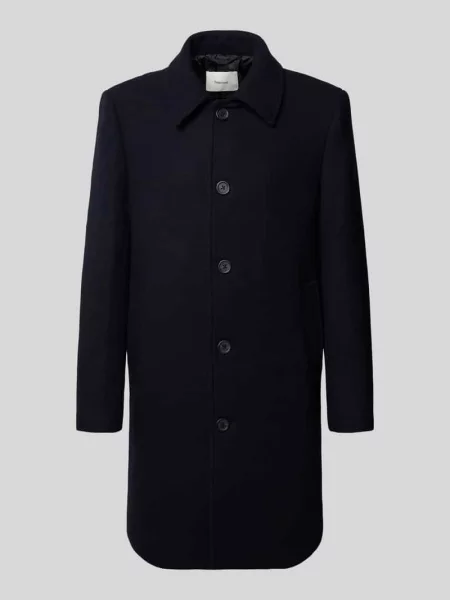 Płaszcz wełniany o kroju regular fit z wykładanym kołnierzem model ‘ARCHIVE’ Selected Homme granatowy