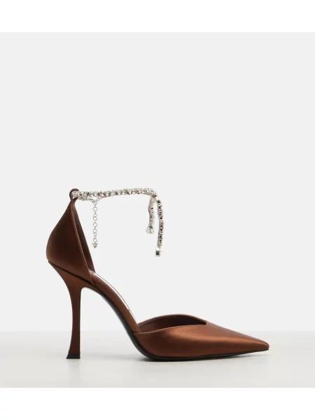 Pantofi cu toc Jimmy Choo din satin de cristal maro