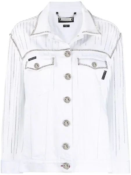 Geacă de blugi Philipp Plein cu franjuri alb