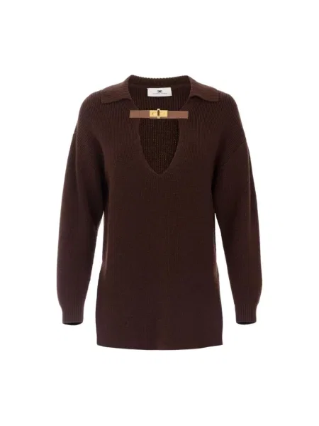 Dzianinowy sweter Elisabetta Franchi brązowy