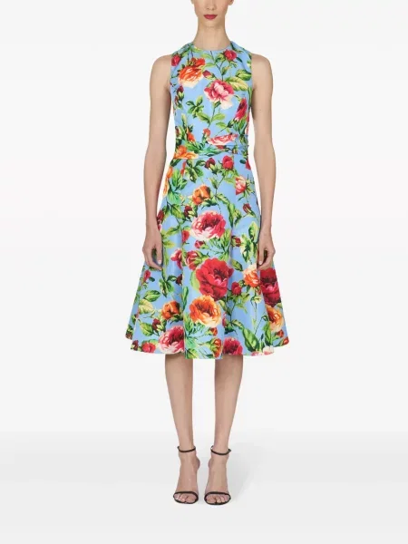 Zvonové oblekové šaty Carolina Herrera s potiskem modré