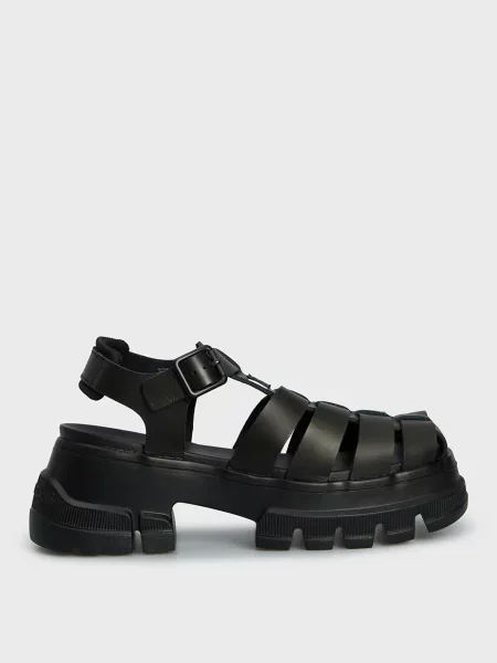 Шкіряні босоніжки Tommy Jeans чорні