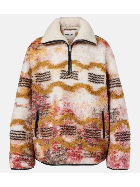 Pulover Marant Etoile din fleece de jumătate de fermoar bej