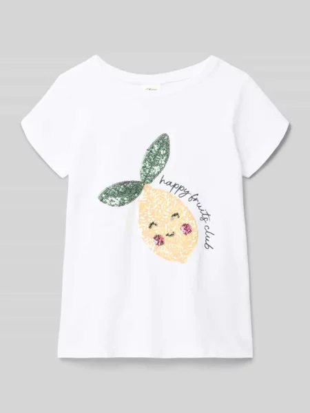 T-shirt o linii a z czystej bawełny S.oliver Red Label biała