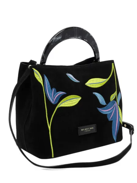 Shopperka My Best Bag zamszowa w kwiatki czarna