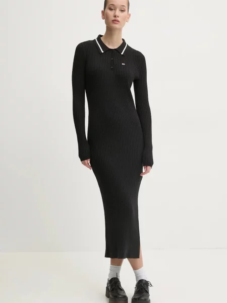 Tommy Jeans sukienka z domieszką wełny maxi dopasowana czarny