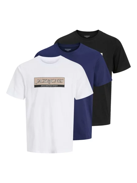 JACK & JONES Tricou JJInwood bej / albastru închis / negru alb