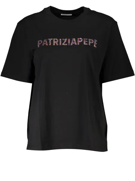 Dzianinowa koszulka Patrizia Pepe z krótkim rękawem czarna
