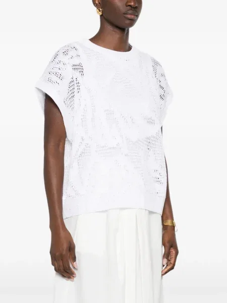 Tricou Brunello Cucinelli tricotate alb