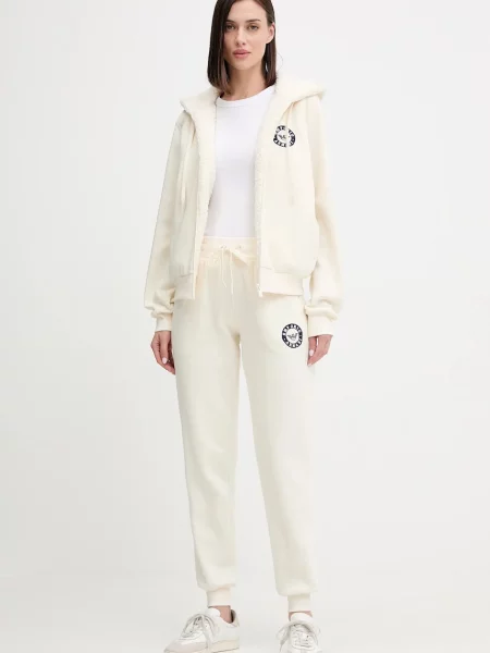 Кофта Emporio Armani Underwear з капюшоном з аплікацією бежевий