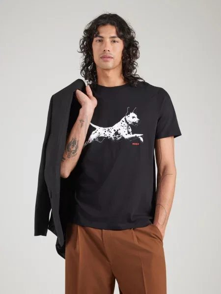 HUGO Tricou Dirunn negru alb