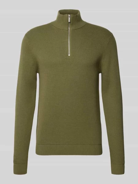 Bluza z kołnierzem o kroju regular fit z czystej bawełny ekologicznej model ‘DANE’ Selected Homme oliwkowa
