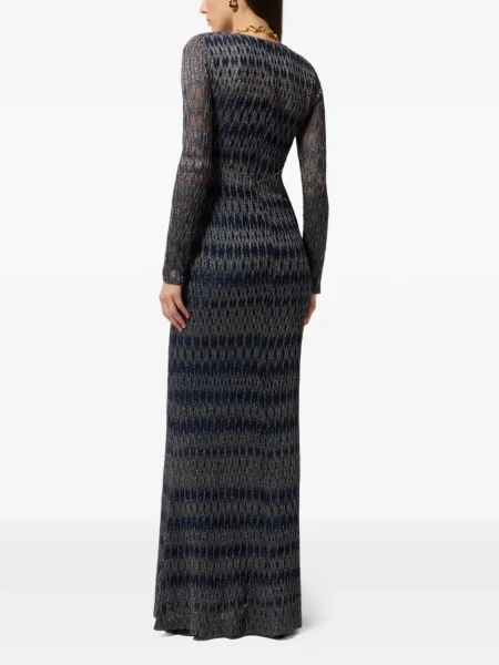 Дълго костюм макси рокля Missoni с V-образно деколте синьо