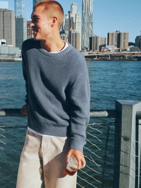 Sweter z prążkowanej dzianiny Teen L MANGO TEEN niebieski