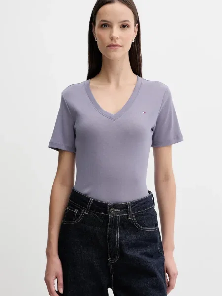Тениска Tommy Hilfiger дамска тъмносиньо виолетово