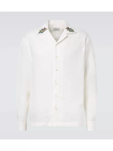Lněná košile Etro s paisley potiskem bílá