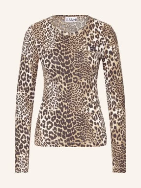 Ganni Koszulka Z Długim Rękawem braun beżowa