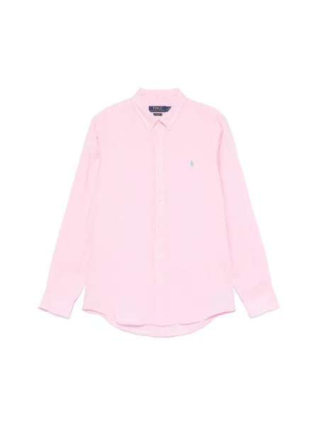 Lniana koszula Ralph Lauren z długim rękawem różowa
