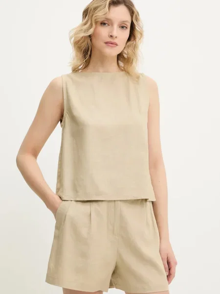 Answear Lab bluzka i szorty lniane beżowy