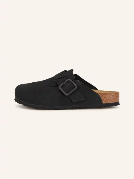Klapki Birkenstock skórzane na sprzączkę czarne