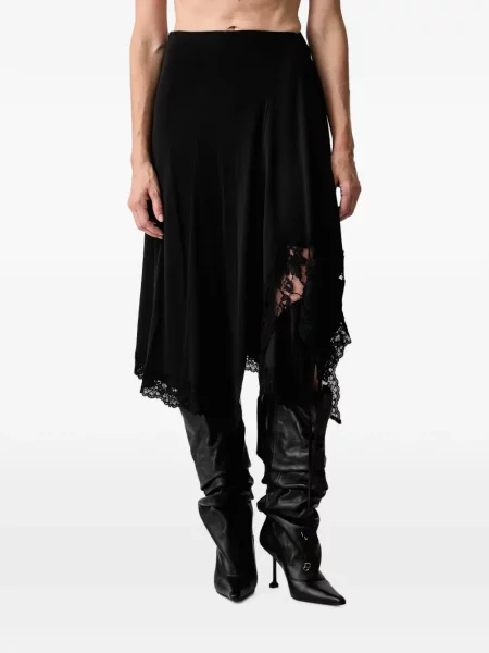 Fustă midi Vetements asimetrică din dantelă negru