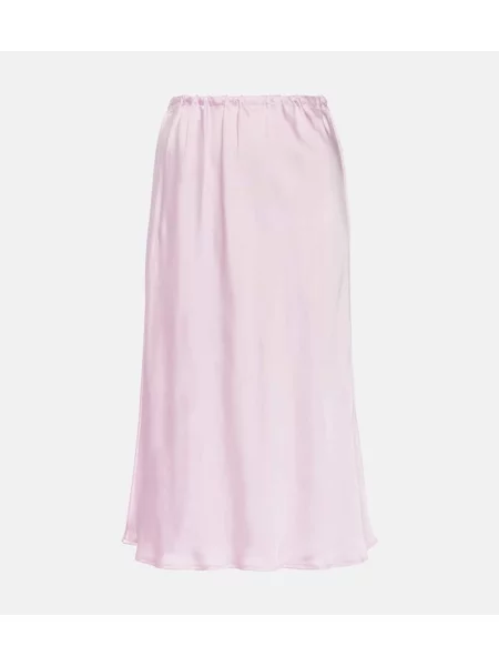 Fustă midi Jil Sander din satin până la genunchi roz