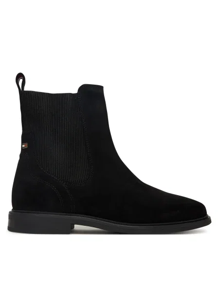 Велурени боти челси Tommy Hilfiger FLAG SUEDE CHELSEA BOOT с равна подметка черно