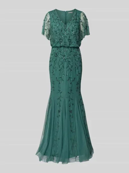 Sukienka wieczorowa z dekoltem w serek Christian Berg Cocktail khaki