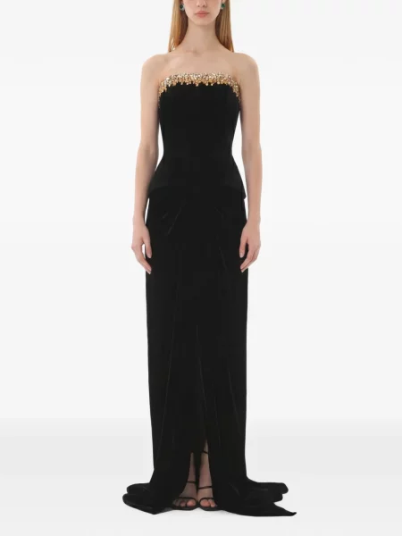 Rochie maxi Dina Melwani de catifea negru