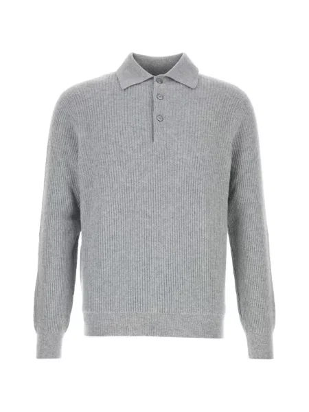 Lung tricou polo Fedeli tricotate gri