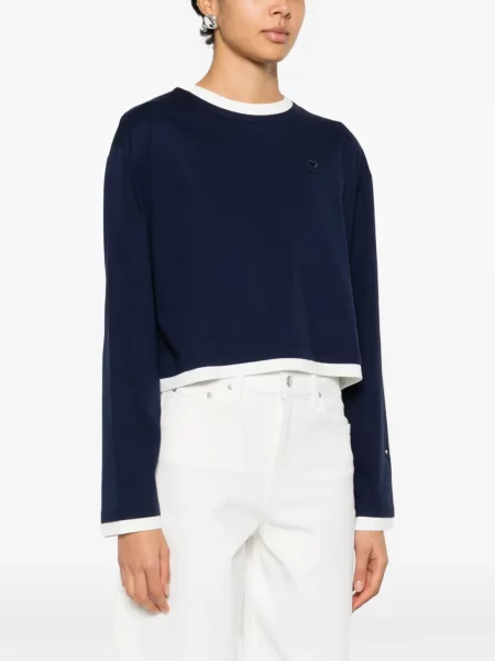 Top Maje cu broderie lung albastru